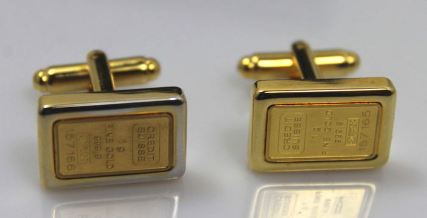 Gemelli in oro 750 con lingotti Credit Suisse numerati 