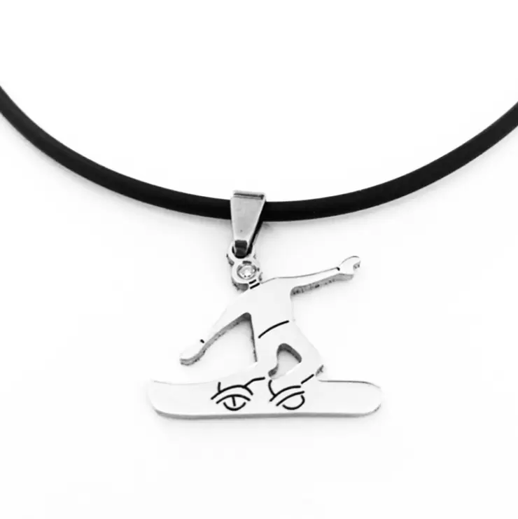 Ciondolo snowboarder in acciaio con diamante naturale