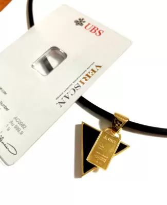Ciondolo Rock Triangolo in argento 925 dorato con lingotto originale e numerato in oro 999,9 
