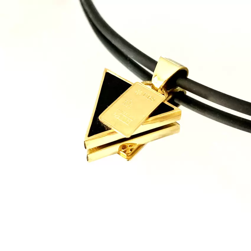 Ciondolo Rock Triangolo in argento 925 dorato con lingotto originale e numerato in oro 999,9  