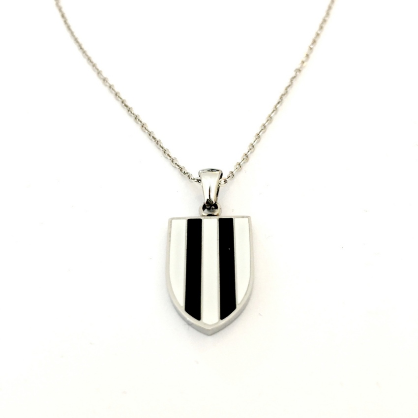 Ciondolo scudetto bianco nero in acciaio personalizzabile sul retro  
