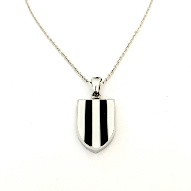 Ciondolo scudetto bianco nero in acciaio personalizzabile sul retro