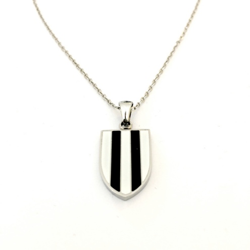 Ciondolo scudetto bianco nero in acciaio personalizzabile sul retro