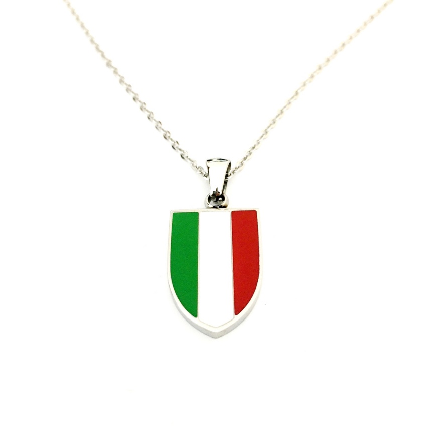 Ciondolo scudetto tricolore Italia in acciaio personalizzabile sul retro  