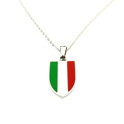 Ciondolo scudetto tricolore Italia in acciaio personalizzabile sul retro