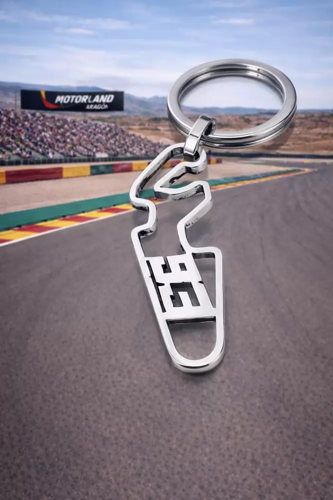 Portachiavi con Circuito di Aragona e numero 93 in acciaio  