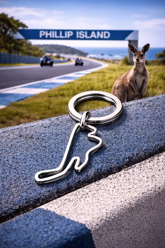 Portachiavi circuito di Phillip Island in acciaio cm.5  