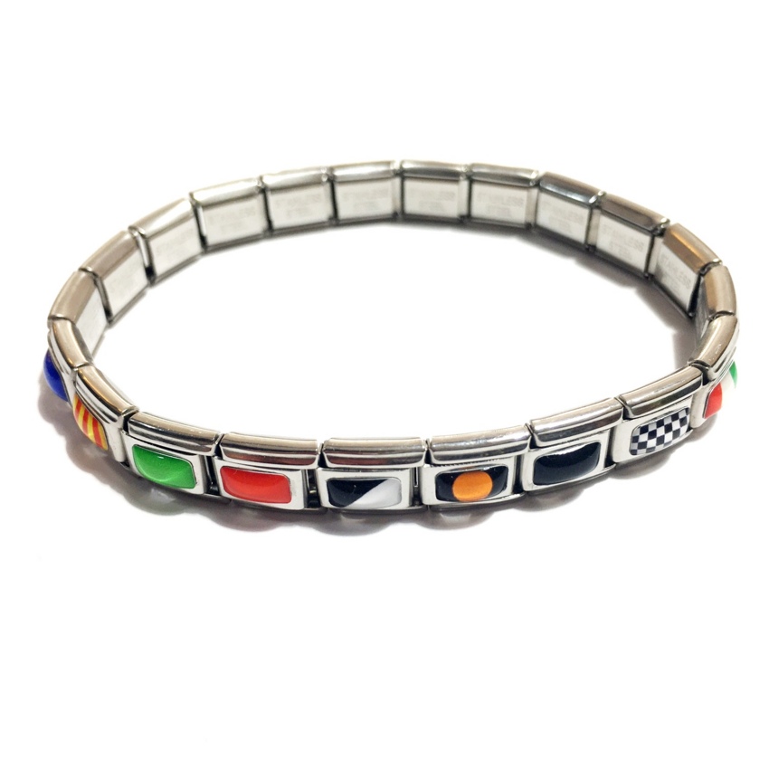Bracciale Raceflag in acciaio con bandiere adesivi resinati   