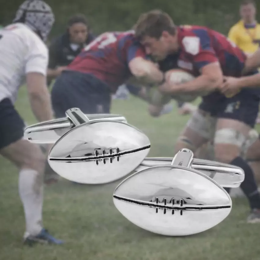 Boutons de manchette ballon de rugby ovale en acier personnalisables  
