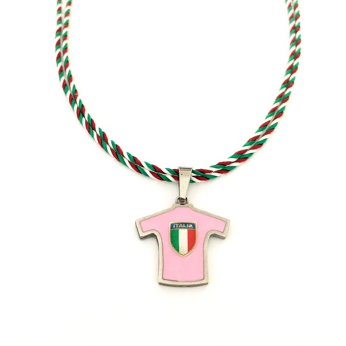 Pendentif Charm Jersey Rose en acier avec écusson d'Italie et cordon tricolore