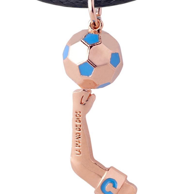 Ciondolo con incisione "La Mano de Dios" in bronzo placcato oro rosa 18kt e cordino nero