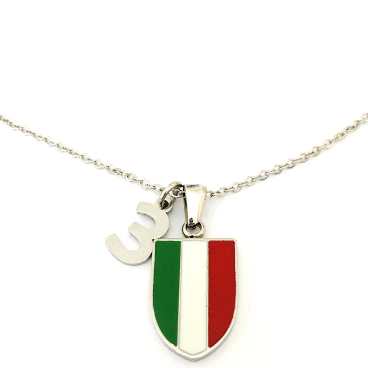 Ciondolo Scudetto Tricolore con numero 3 in Acciaio