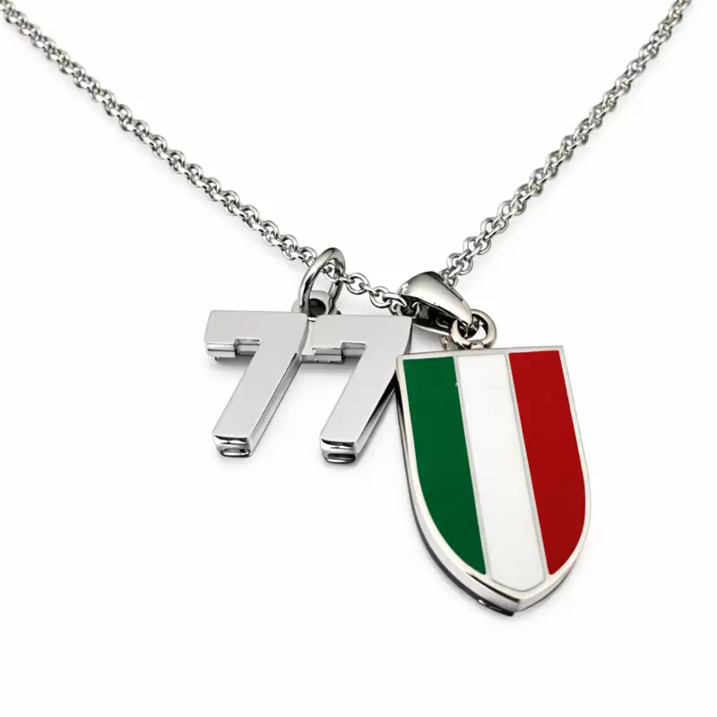 Collana Scudetto Tricolore e numero 77 in acciaio