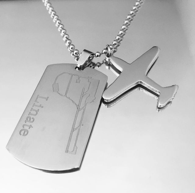 Collana con Aeroporto di Linate e aereo in acciaio  