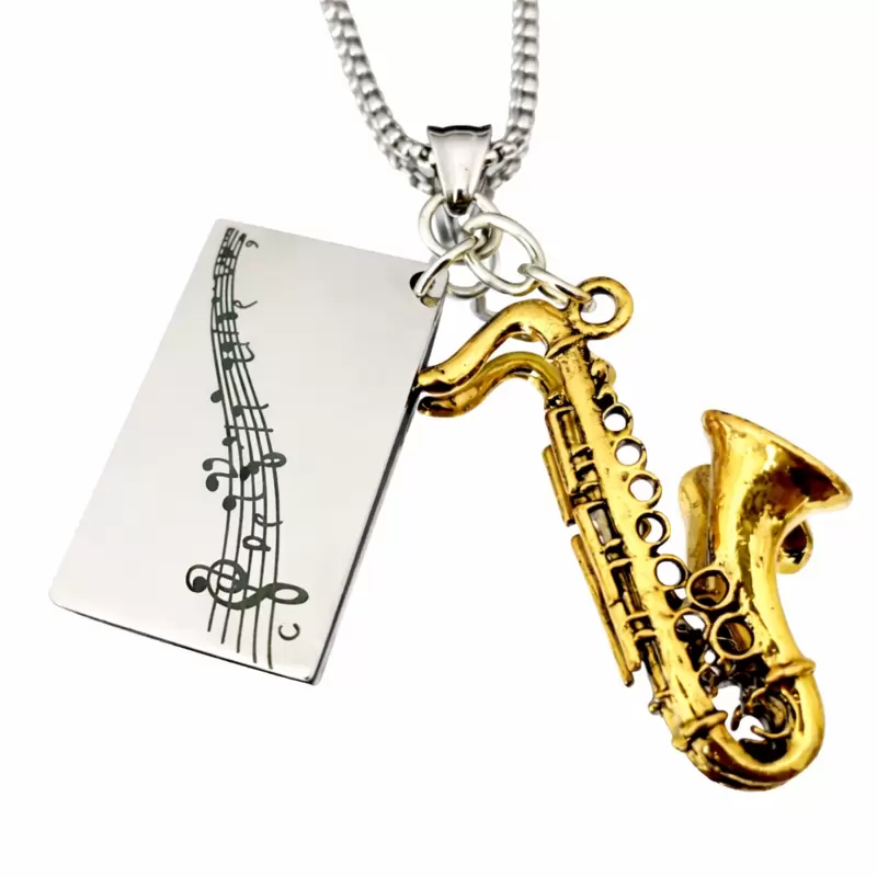 Colar com Sax banhado a ouro e pontua&ccedil;&atilde;o em a&ccedil;o personaliz&aacute;vel