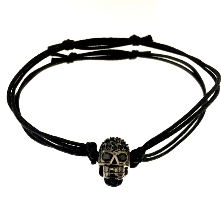 Pulsera con calavera en plata 925 bruñida y circonitas negras