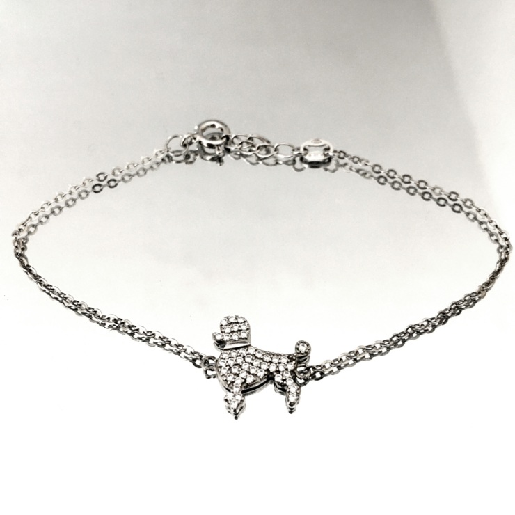 Bracelet with poodle in 925 silver and white zircons