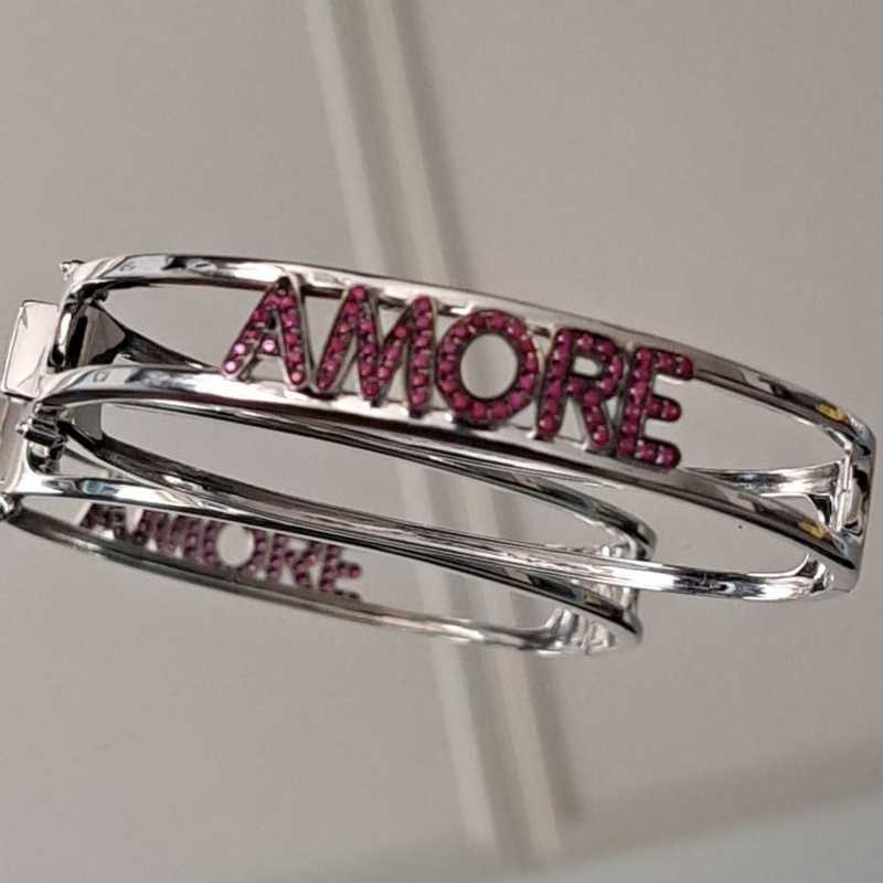 Bracciale Amore in oro bianco 750 e rubini naturali