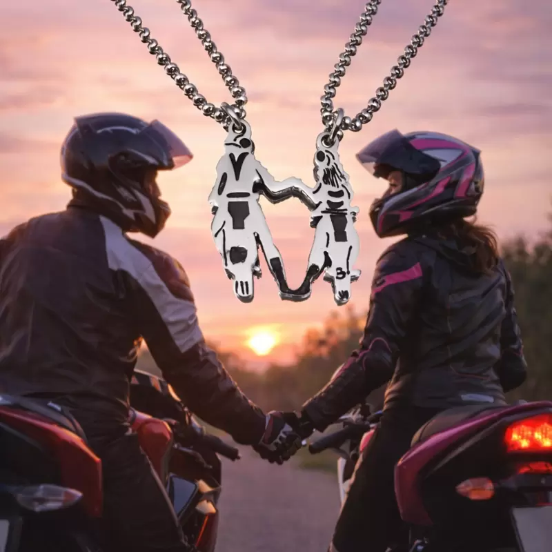 Ciondolo divisibile Lui e Lei per Motociclisti e Motocicliste in Acciaio con catene a palline