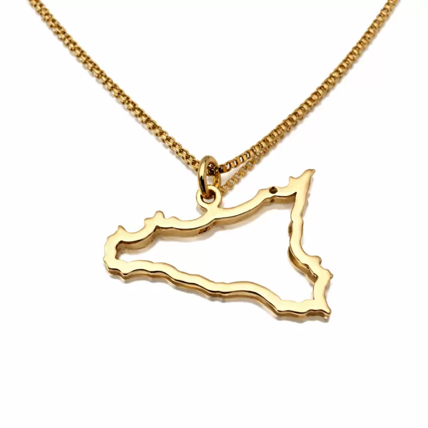 Collana con Silhouette Sicilia in oro giallo 750 e diamante nero a Tindari  