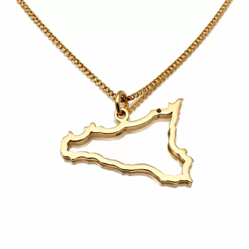 Collana con Silhouette Sicilia in oro giallo 750 e diamante nero a Tindari