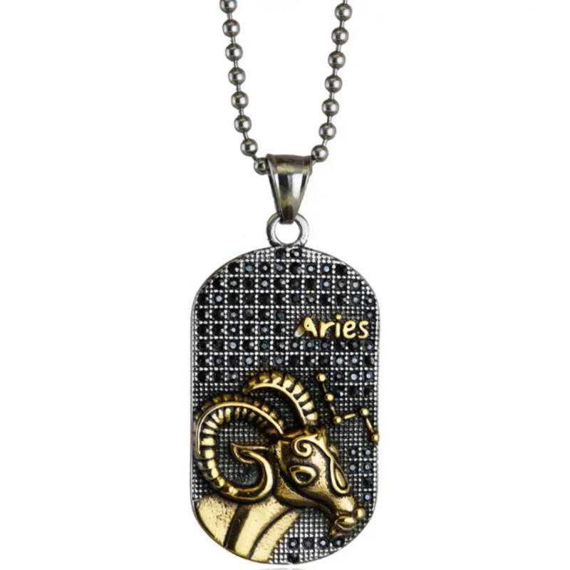 Necklace with ARIES zodiac sign (March 21-April 19) in 14kt gold-plated 316L steel, customizable