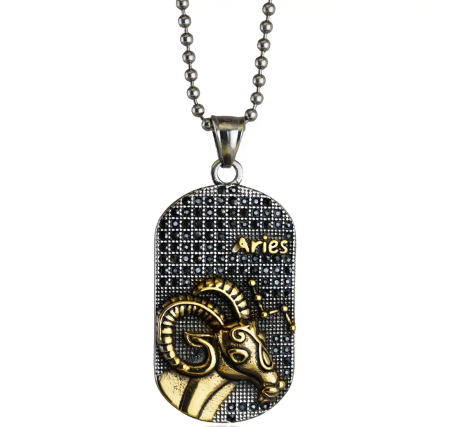 Necklace with ARIES zodiac sign (March 21-April 19) in 14kt gold-plated 316L steel, customizable
