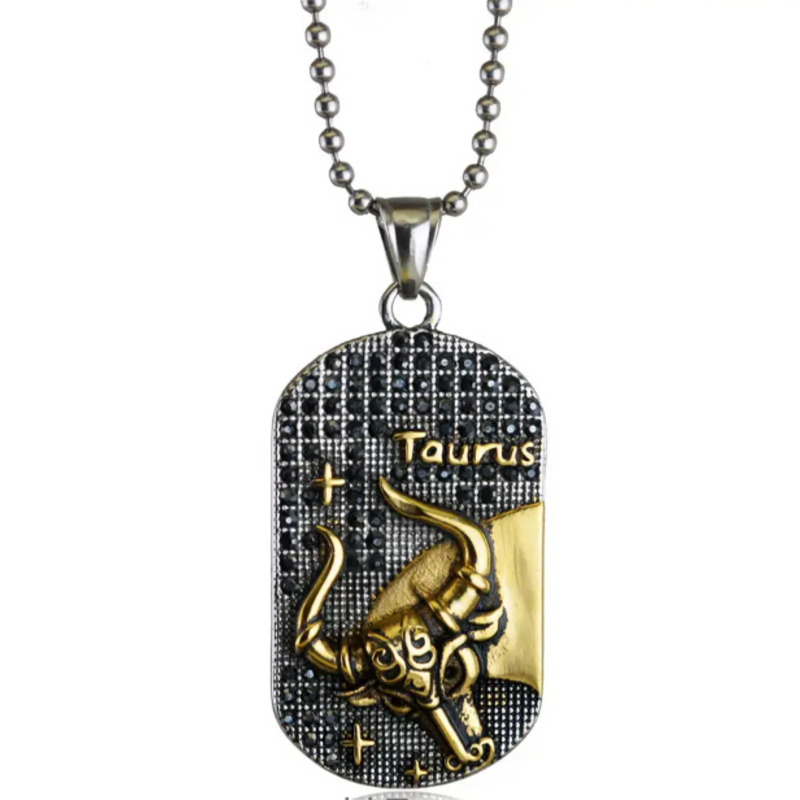 Necklace with TAURUS zodiac sign (April 20-May 20) in 14kt gold-plated 316L steel, customizable