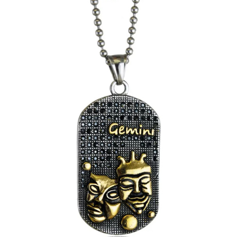 Necklace with zodiac sign GEMINI (21 May - 20 June) in 14kt gold plated 316L steel, customizable