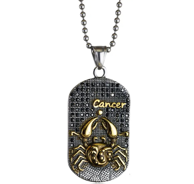 Collana segno zodiacale CANCRO (21 giugno - 22 luglio) in acciaio 316L placcato oro giallo 14kt personalizzabile  