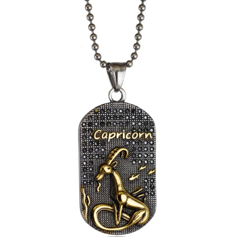 Collana segno zodiacale CAPRICORNO (22 dicembre - 19 gennaio) in acciaio 316L placcato oro 14kt personalizzabile 