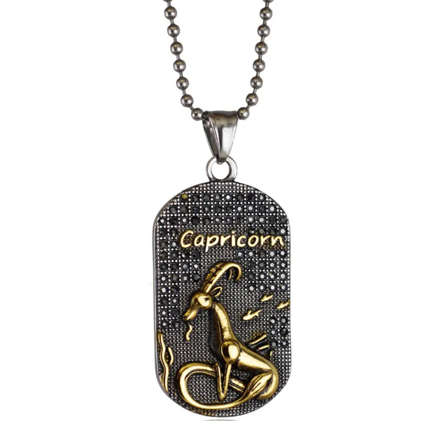 Collana segno zodiacale CAPRICORNO (22 dicembre - 19 gennaio) in acciaio 316L placcato oro 14kt personalizzabile 