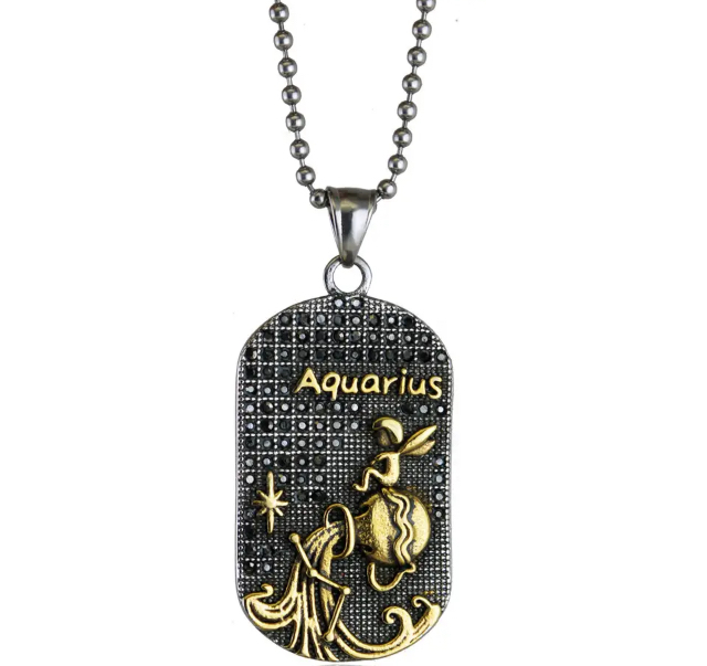 Collana segno zodiacale ACQUARIO (20 gennaio- 19 febbraio) in acciaio 316L placcato oro 14kt) personalizzabile  
