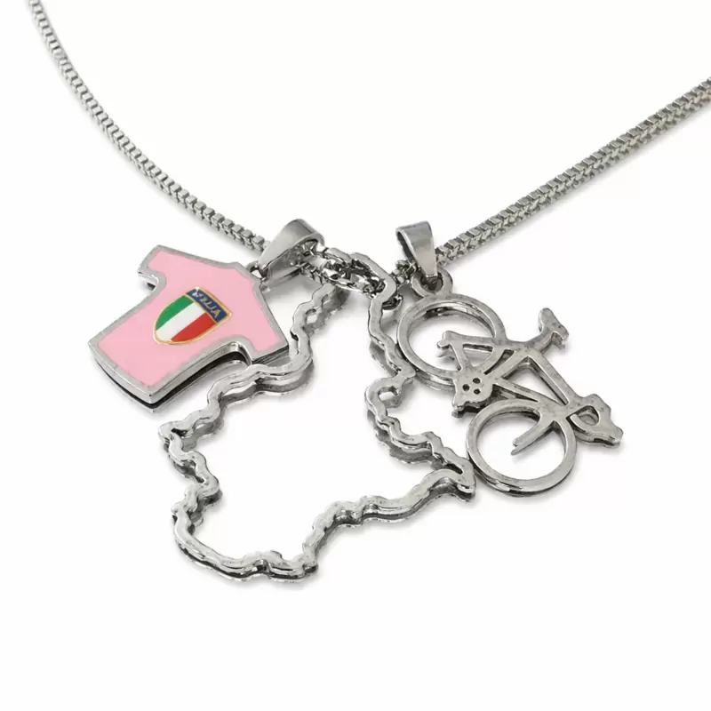 Collana con Maglia Rosa,Silhouette del Piemonte,Bici da corsa in acciaio