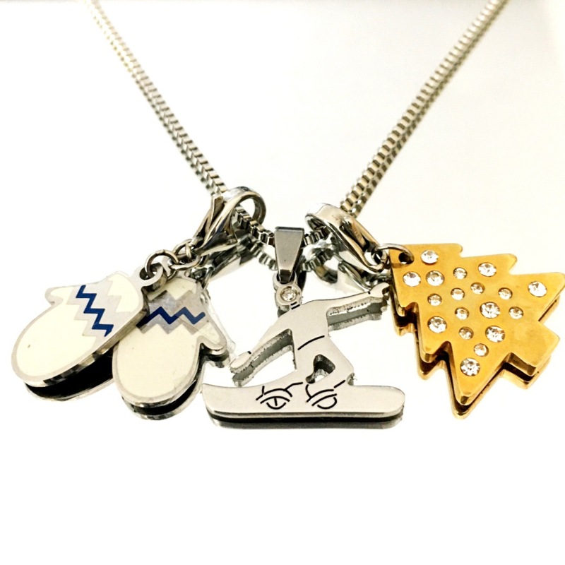 Collana Charms Snowboard con diamante,guanti da neve,albero di Natale in acciaio