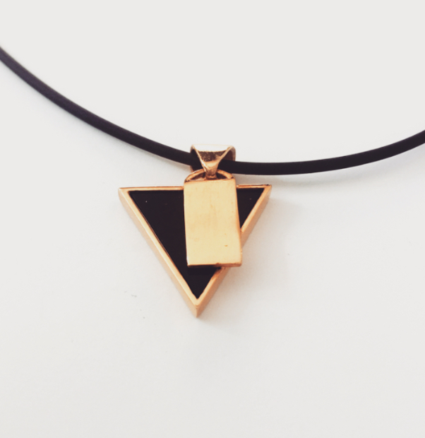 Customizable patented bronze triangle necklace