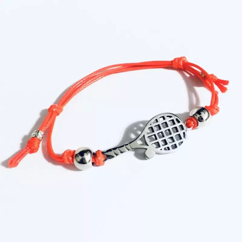 “Jannik' Tennisschläger-Armband mit orangefarbener, gewachster Baumwollkordel