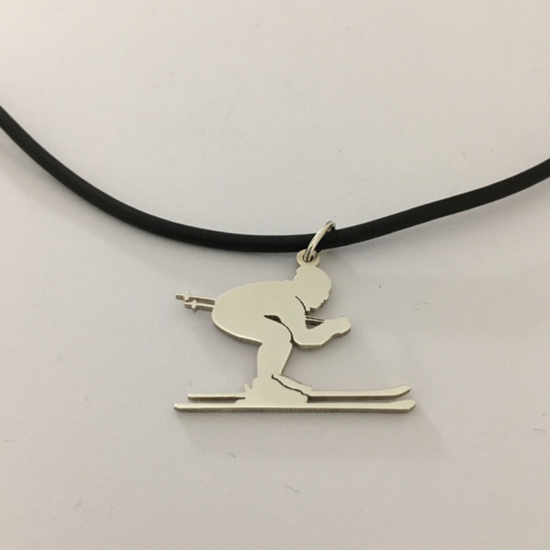 Ciondolo Sciatore/Sciatrice in Oro Bianco 750(18kt) personalizzabile