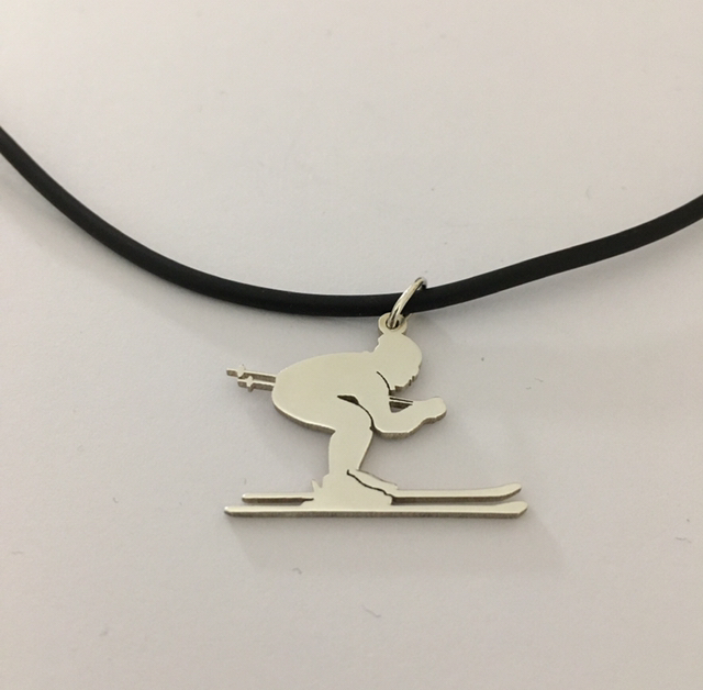Ciondolo Sciatore/Sciatrice in Oro Bianco 750(18kt) personalizzabile