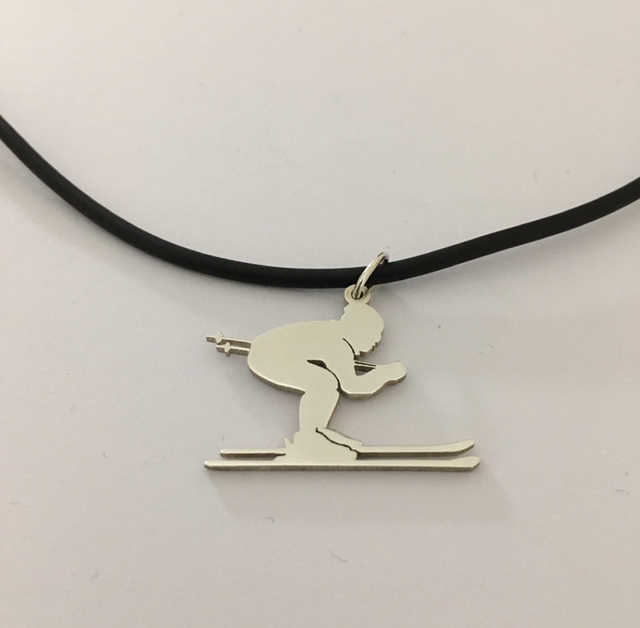 Customizable 750(18kt) White Gold Skier Pendant