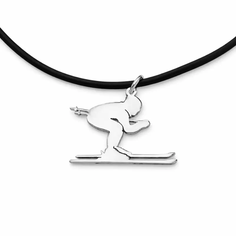 750(18kt) Wei&szlig;gold Skifahrer-Anh&auml;nger, personalisierbar