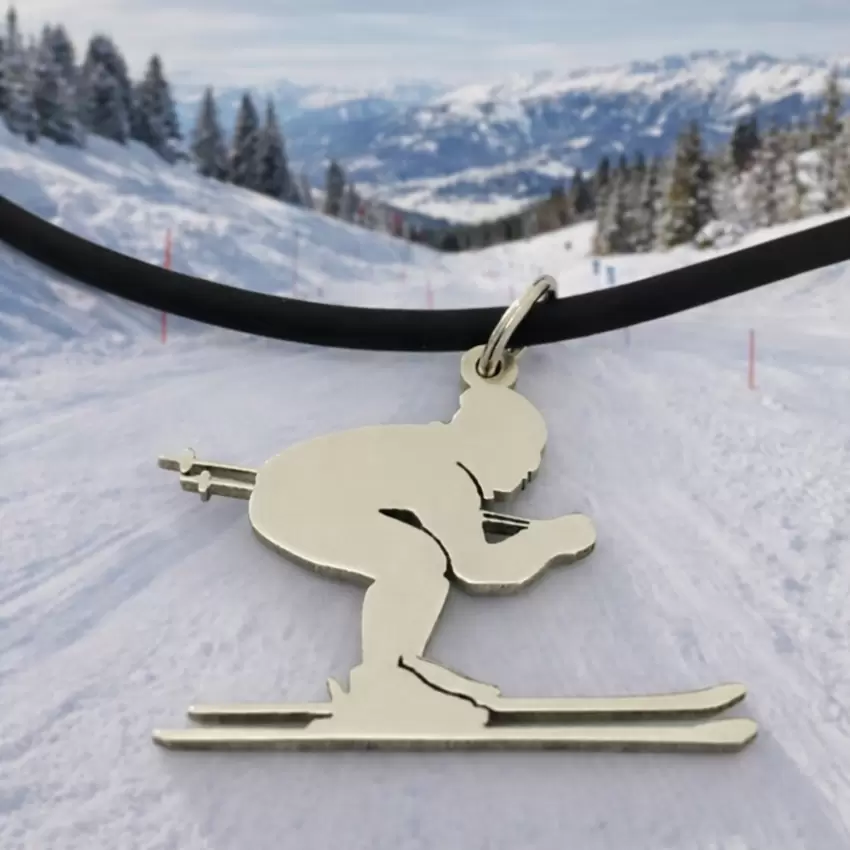 Ciondolo Sciatore/Sciatrice in Oro Bianco 750(18kt) personalizzabile  