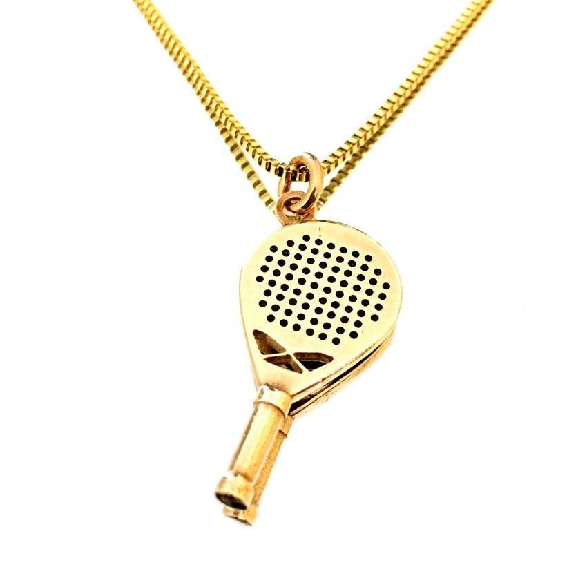 Bronze padel racket pendant and golden steel chain  
