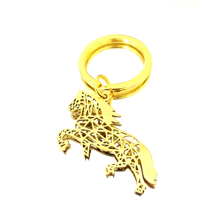 Porte-clés cheval en acier plaqué or