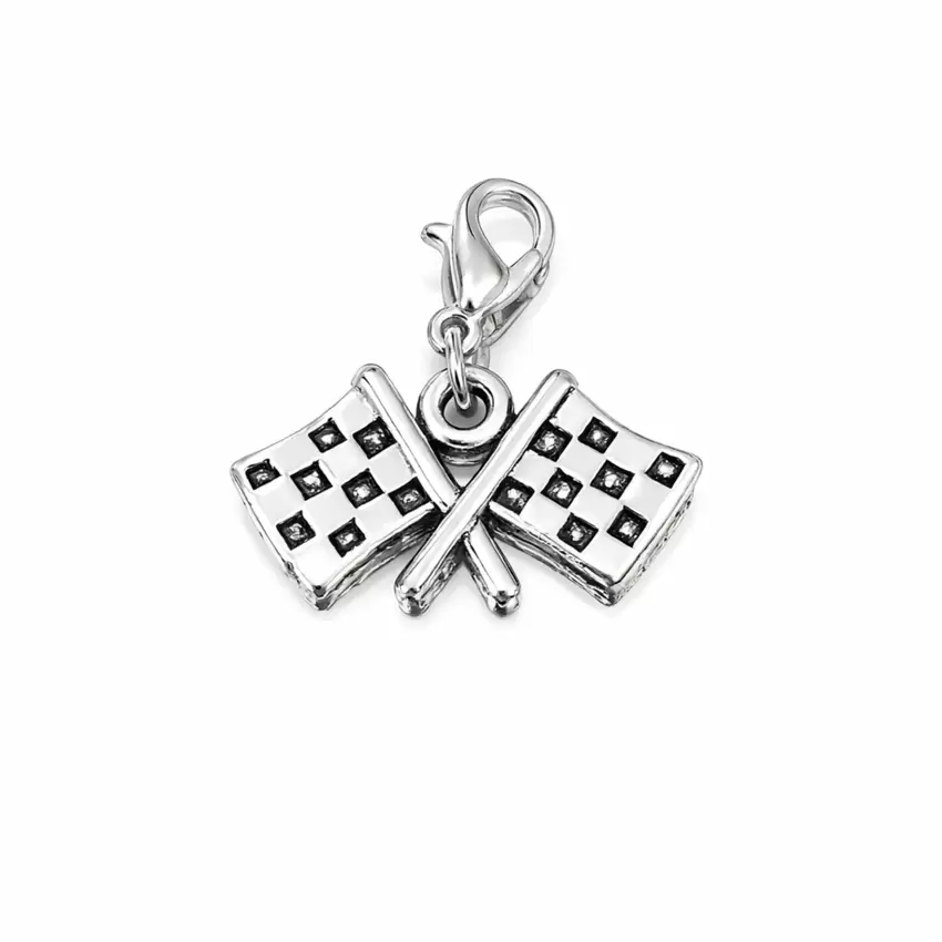 Racing Charm mit Karabinerhaken aus Zamak mit karierter Flagge  