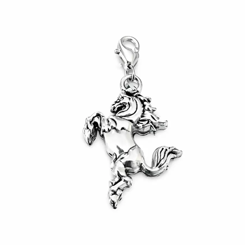 Zamak-Anhänger mit Karabinerhaken mit tänzelndem Pferd  