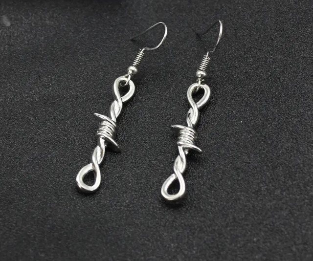 Zamak barbed wire knot earrings with stainless steel hook attachments