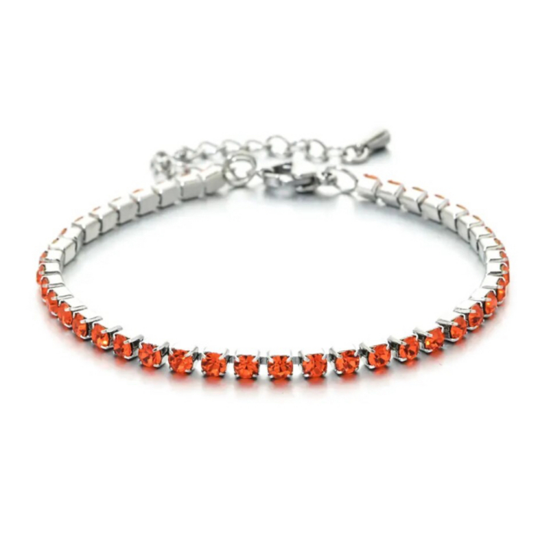 Tennisarmband aus versilbertem Stahl mit orangefarbenen Zirkonen