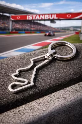 Schlüsselanhänger mit Istanbuler Rundkurs aus Stahl und Diamant am Anfang 