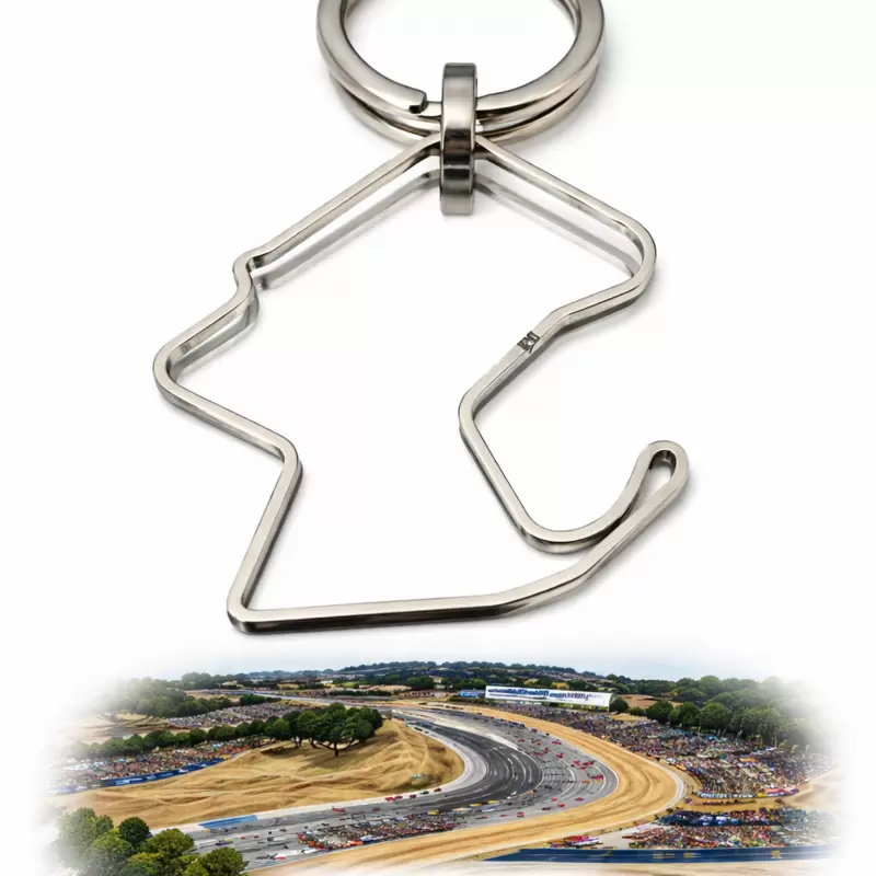 Llavero circuito Laguna Seca de acero con diamante